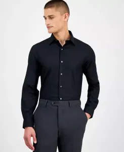 Мужская облегающая рубашка с узором «ёлочка» Alfani, черный