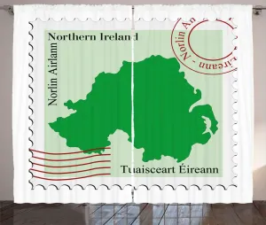 Штора в деревенском стиле с изображением карты Ирландии от ABAKUHAUS, Post Concept, присборенная штора из тесьмы для спальни с петлями и крючками, 280 x 225 см, рубиново-белый и зеленый Abakuhaus