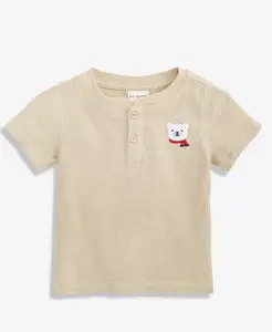 Детская футболка-поло для мальчиков с длинным рукавом и мишкой-вафлей First Impressions, загар/бежевый