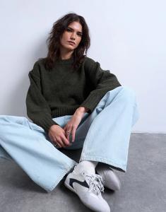 Вязаный джемпер Topshop цвета хаки с открытыми швами