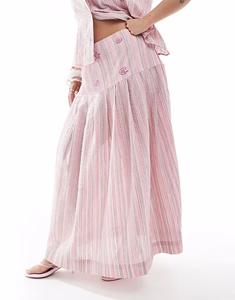 Эксклюзивная юбка миди Plus с бантом по бокам и плиссировкой в ​​розовую полоску Renee Studio