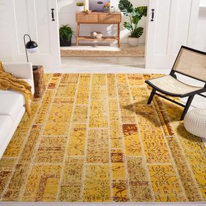 Ковер SAFAVIEH, 275 x 366 см, Monaco Collection Yellow Multi MNC216K Modern Patchwork Distressed Non-Shedding для гостиной, спальни, столовой, домашнего офиса