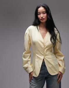 Рубашка ASOS DESIGN с присборенной талией и рукавами-коконами цвета пахты