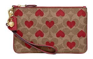 Сумка-клатч Heart Canvas с кожаными вставками и манжетами из телячьей кожи Trumpets для женщин коричневый COACH