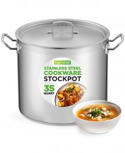 Кастрюля из нержавеющей стали, объемом 35 кварт (около 9,8 л), прочная индукционная кастрюля, суповая кастрюля с крышкой из нержавеющей стали NutriChef, Silver