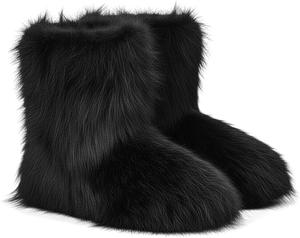 Женские сапоги ZVC из искусственного меха, пушистые зимние сапоги, удобные мягкие ботинки, теплые мягкие средние по голенища сапоги, для улицы и дома, на плоской подошве, Black-1