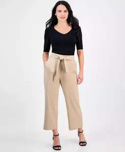 Женские брюки с завязками на талии, широкие, P/XXS-XL AK Anne Klein, коричневый/бежевый