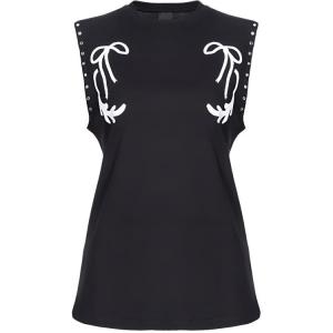 PINKO Вышитая футболка с круглым вырезом, зауженной талией и без рукавов Women's Black
