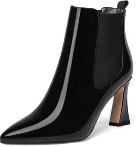 Женские эластичные ботильоны NUMALEO с острым носком, деловые, стильные, из лакированной кожи, с высокими каблуками-блоками, 3,3 дюйма, Black