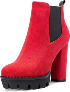 Женские ботильоны Castamere с высоким каблуком, массивной платформой, круглым носком, на щиколотку, короткие ботинки, без застежки, классические ботинки, Red