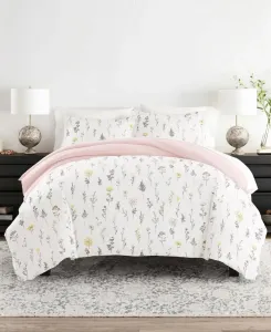 Двусторонний комплект постельного белья из 2 предметов с цветочным и геометрическим узором, размер Twin/Twin XL Ienjoy Home, розовый