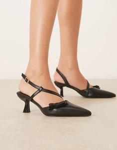 Glamorous туфли Wide Fit на каблуке-рюмочке с открытой пяткой и бантом в черном цвете