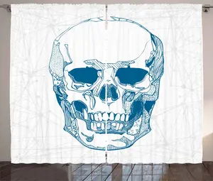 Штора ABAKUHAUS "Череп в деревенском стиле", элемент "Череп в научном стиле", универсальная ленточная штора для гостиной с петлями и крючками, 280 x 175 см, сине-белая Abakuhaus