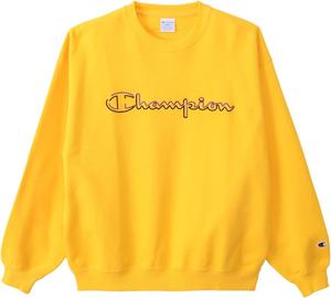 Мужская толстовка Champion C3-C010, с длинным рукавом, 100% хлопок, вышитый логотип, круглый вырез, в спортивном стиле, золото