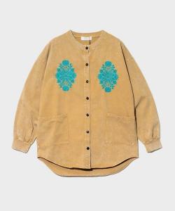 Женская рубашка без воротника из саржи с пигментной вышивкой KAKELA&TRANQUIL в рубчик (женская) Gsc Womens Select, цвет Beige