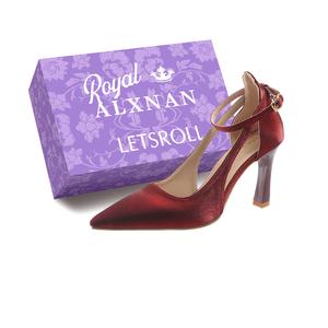 Alxnan Женские туфли на высоком каблуке Black/Ecru/Burgundy - Бордовые с коробкой, цвет Burgundy+Box