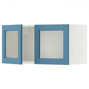 Настенный шкаф с двумя стеклянными дверцами, белый/синий цвет Lerhyttan, 80x40 см. IKEA Metod