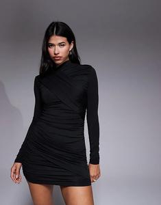 Мини-платье Miss Me со скульптурными деталями на груди и юбке Ruched & Ready, черное