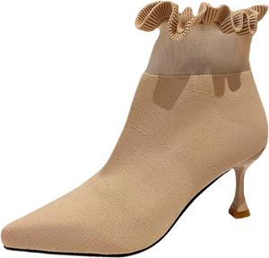 No Brand Женские ботильоны на шпильке, модные, удобные, высокие каблуки, толстый каблук, модные короткие ботинки, ботинки на танкетке для женщин, широкий размер (черный, 7.50)