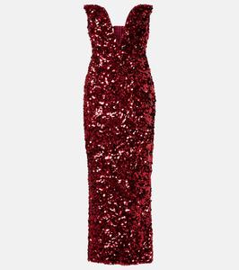 Коктейльное платье с пайетками Self-Portrait, красный