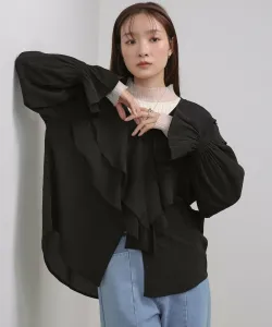 Блузка с двойным воротником-рюшем