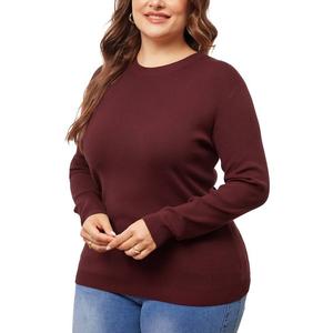 Женские вязаные свитера больших размеров с длинными рукавами, рубашки с круглым вырезом, осенние повседневные базовые футболки Agnes Orinda, цвет Burgundy