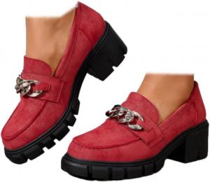 Женские массивные лоферы на платформе с цепочкой, повседневные деловые рабочие туфли, удобные, легко надеваются, винтажные оксфорды с круглым носком Generic, Red