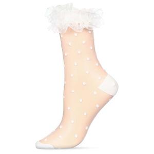 Женский кружевной носок в горошек с рюшами Memoi, Peach