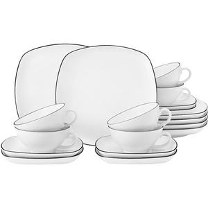 Чайный сервиз Набор посуды Lido Black Line Кружки, блюдца, тарелки, 18 предметов, на 6 персон, Сделано в Германии Seltmann Weiden, белый/черный