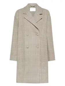 Двубортное пальто в ломаную клетку Peuterey, нейтральный