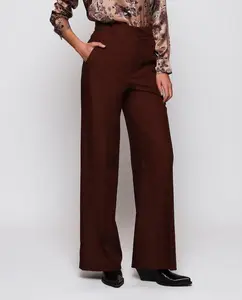 Женские прямые брюки из шерсти с петлями для ремня Mirto, коричневый