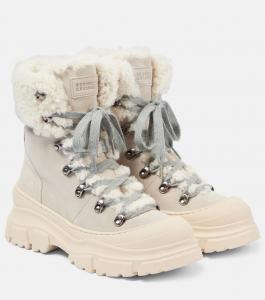 Замшевые ботинки на шнуровке с подкладкой из овчины Brunello Cucinelli, Quarzo