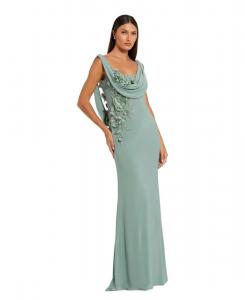 Женское трикотажное платье без рукавов с воротником-хомутом и бисером Mac Duggal, Sage