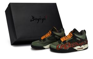 Jordan Кроссовки Undefeated X Air 4 Vintage Basketball Shoes Men's Mid top Black/Green/Red/Orange