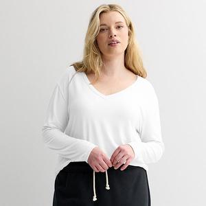 Футболка с длинным рукавом и V-образным вырезом для подростков Plus Size So, Modern White