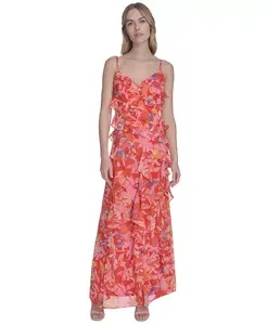 Женское платье из шифона с асимметричными оборками и металлическим лифом Eliza J, мультиколор