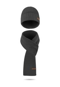 Зимний комплект из шерсти мериноса: шарфик и шапка гладкая Yuma normani, антрацит