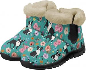 Женские зимние ботинки Jeiento с мехом и утепленной подошвой для собак, утепленные уличные ботильоны, French Bulldog Rose Flower