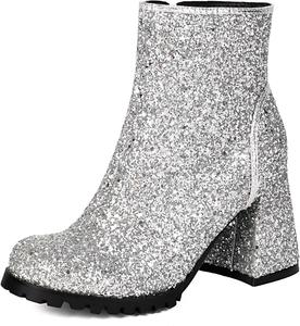 Женские ботильоны на толстом каблуке с блестками Taxutixieye, 80 Silver