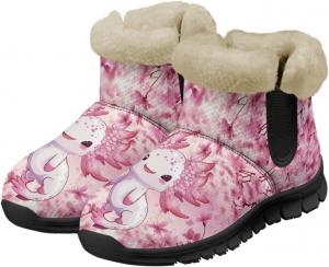 Женские зимние ботинки Jeiento Cute Salamander с цветочным узором, пушистые, на щиколотку, для походов, с противоскользящей подошвой, Cute Salamander Peach Blossom