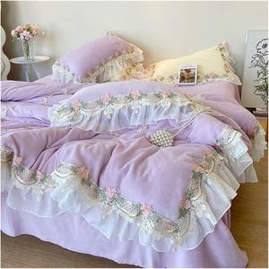 YUSIWOAL Комплект постельного белья французский принцесса вельвет флис цветы кружево рюши