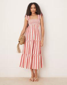 Платье-миди с оборками на плечах от Nobody's Child Maya в красную полоску