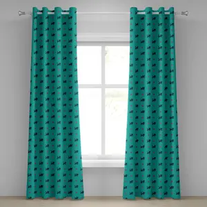 Шторы на люверсах ABAKUHAUS с бирюзовым рисунком, милым котенком, розовым сердечком и очаровательным животным, вдохновленные Днем святого Валентина, декоративные двухпанельные шторы, 280 см x 175 см, бирюзовый, темно-синий Abakuhaus