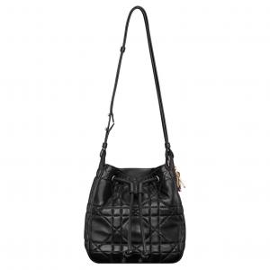 DIOR Движущаяся овчина с кожаной сумкой ведро через плечо для женщин черный