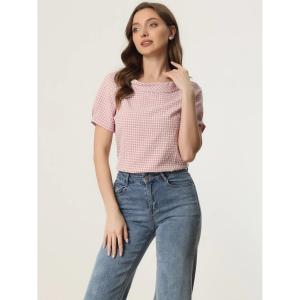Женские топы в клетку 1950-х годов с круглым воротником и короткими рукавами ALLEGRA K, розовый
