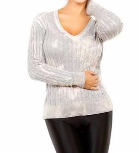 Свитер с V-образным вырезом и фактурой «кабельная вязка» цвета «мрамор» ANGEL