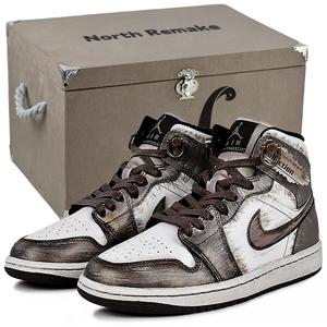 Jordan Женские баскетбольные кроссовки Air 1 Mid Top устойчивые к истиранию винтажные коричнево-белые в подарочной коробке, цвет Brown White-Gift Box 3