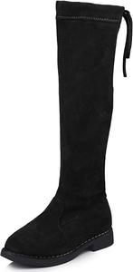 WUIWUIYU ботинки до колена с завязками, молнией и шнурками, замшевые, выше колена, с круглым носком, милые принцесские туфли, Black