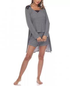 Женский комплект из 3 предметов: пижамный халат в полоску White Mark, черный