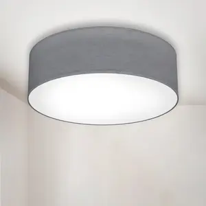 Светодиодный потолочный светильник E27 1 шт. Потолочная лампа, текстильный абажур, E27, спальня, гостиная B.K.Licht, белый/серый